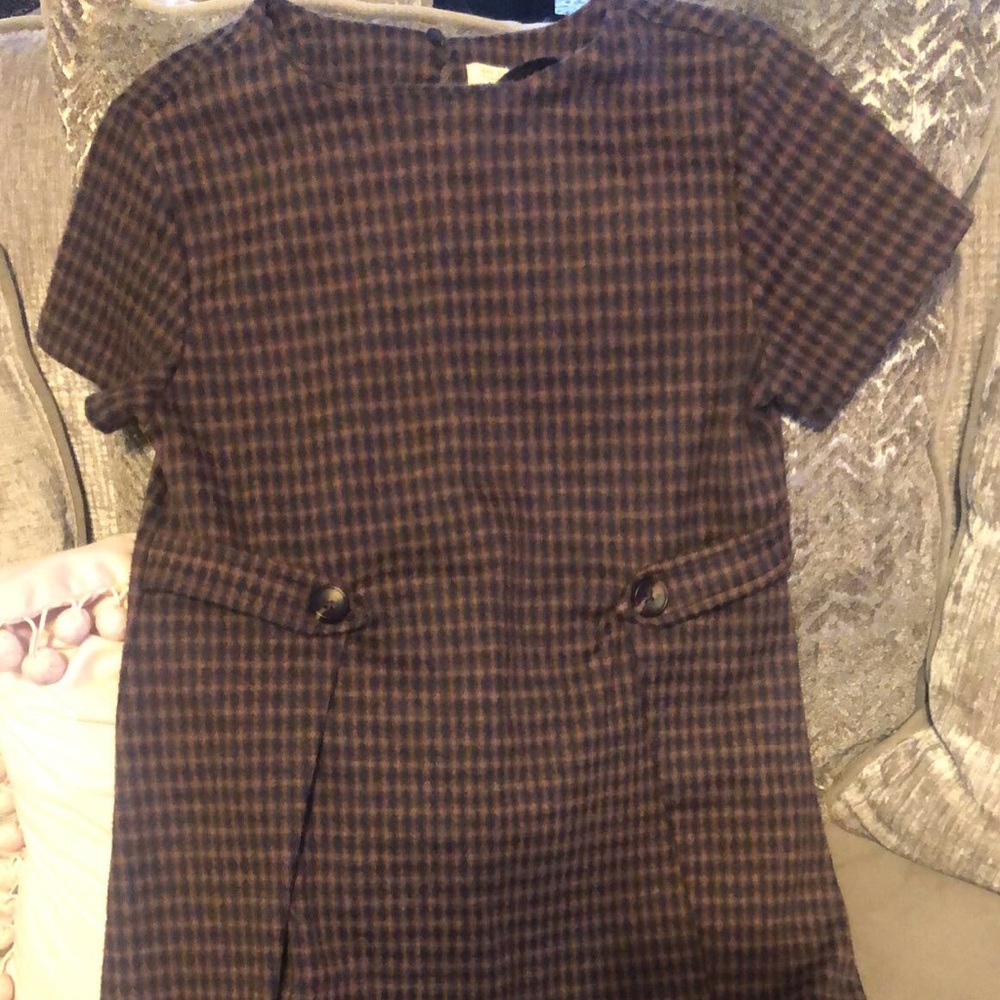 Zara dress, size 10 cm 140, cotton material, color: Brown, Black and green lines